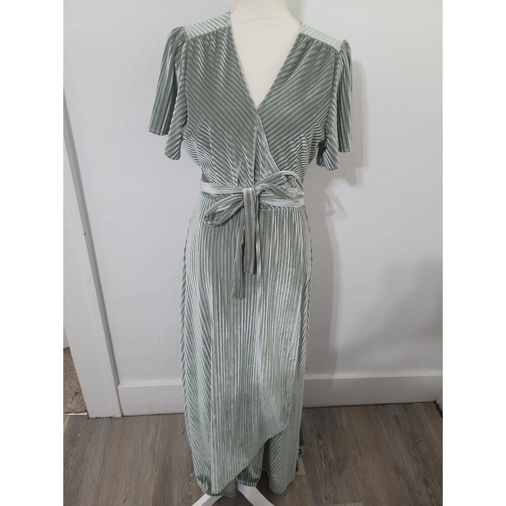 Baltic Born Ribbed Andi Sage Velvet Wrap Dress Size XL NWT Maxi Elegant Formal
